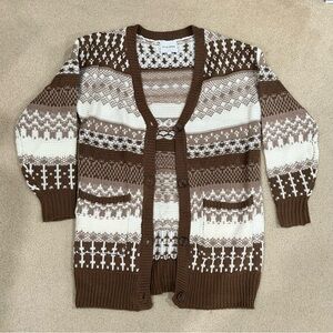 White and Brown Cardigan Pink Rose XS